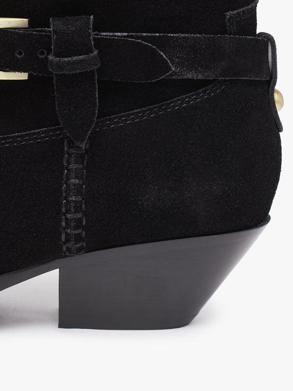 Esmena Black Suede Western Ankle Boots