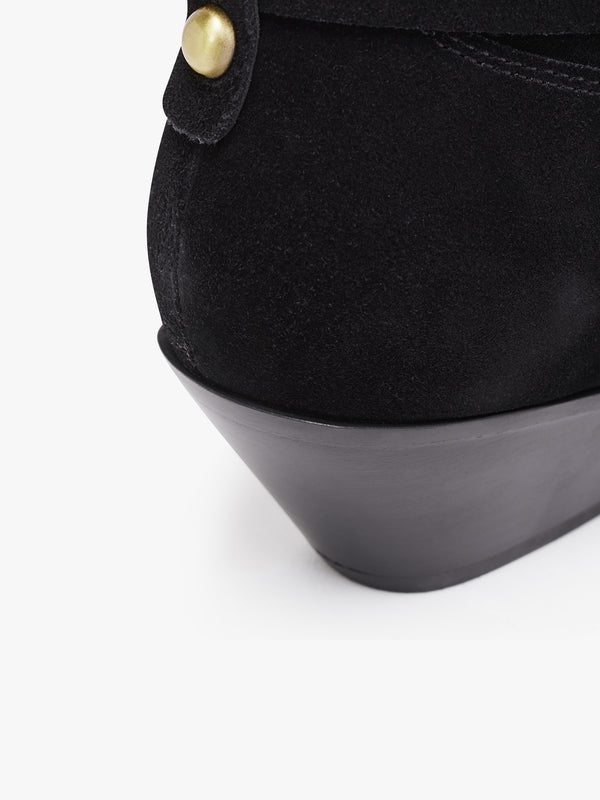 Esmena Black Suede Western Ankle Boots