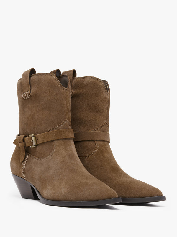 Esmena Taupe Suede Western Ankle Boots