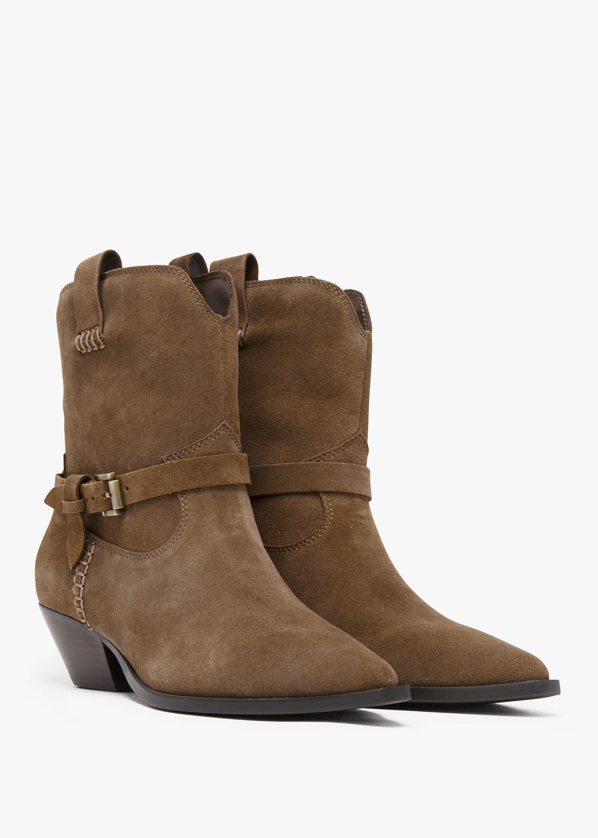 Esmena Taupe Suede Western Ankle Boots