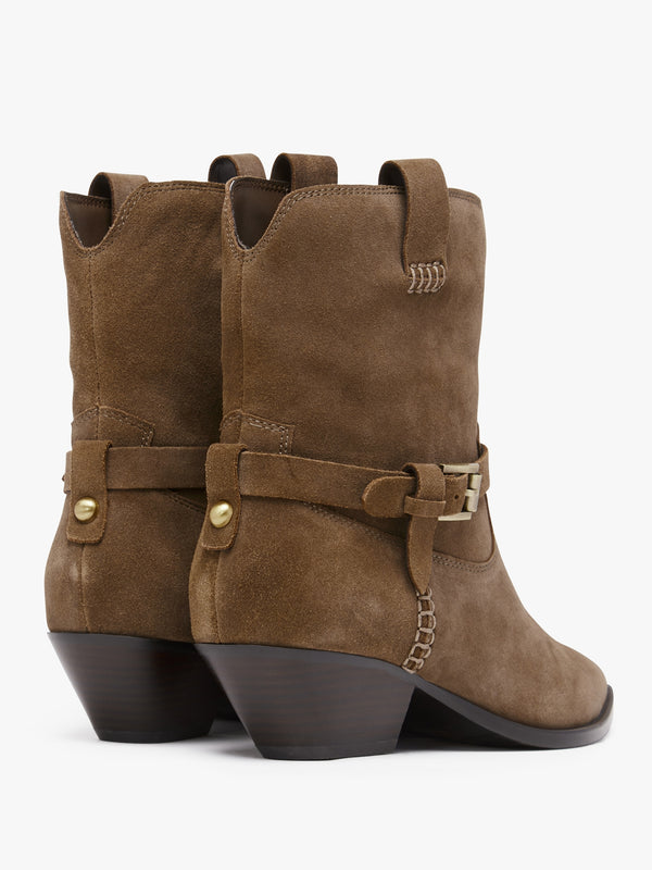 Esmena Taupe Suede Western Ankle Boots