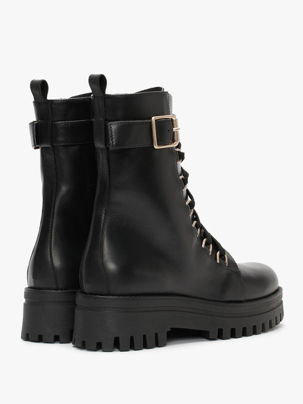 Fiker Black Leather Collar Strap Biker Boots
