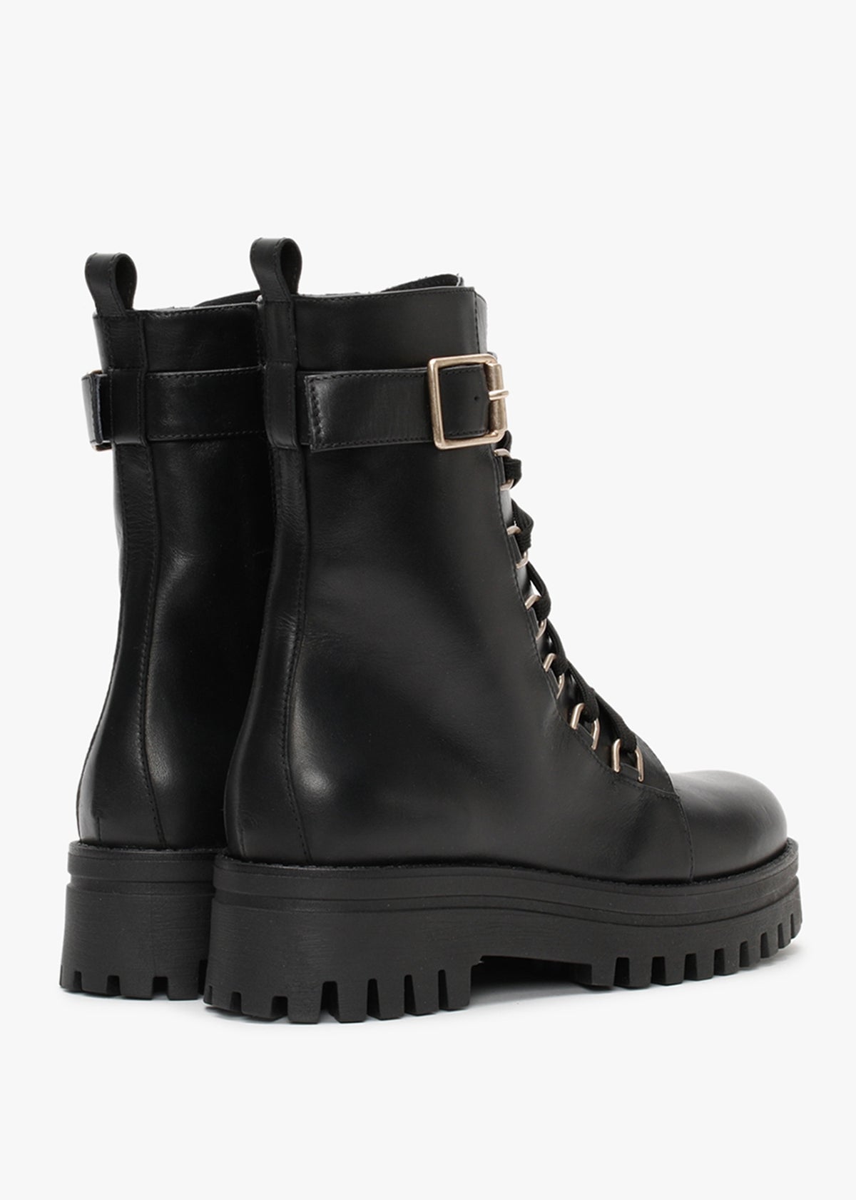 Fiker Black Leather Collar Strap Biker Boots