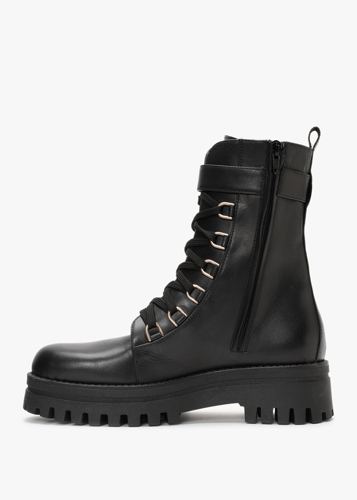 Fiker Black Leather Collar Strap Biker Boots