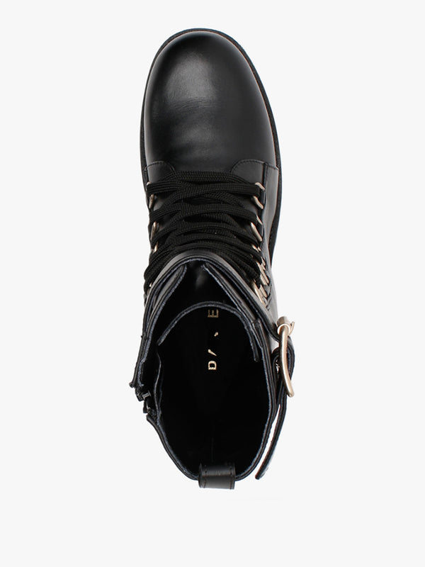 Fiker Black Leather Collar Strap Biker Boots