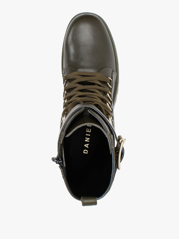 Fiker Green Leather Collar Strap Biker Boots
