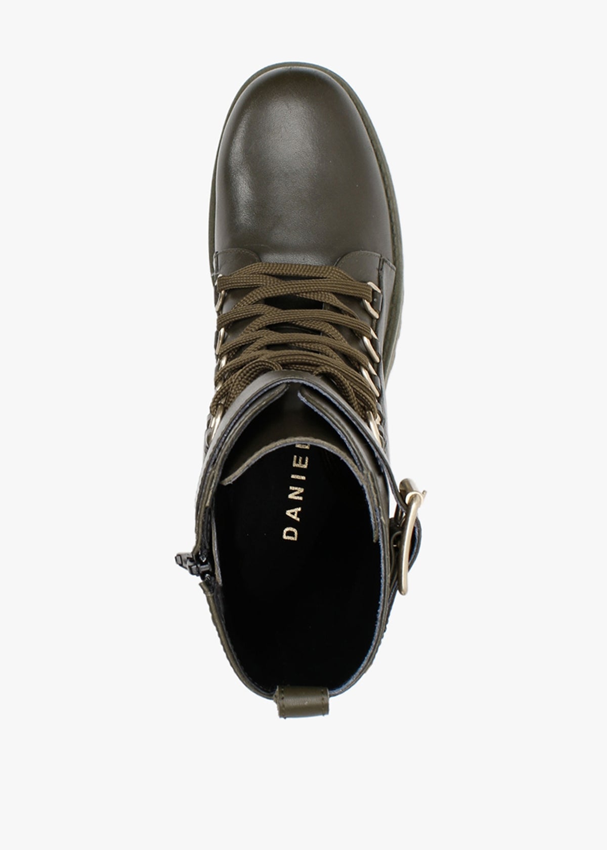 Fiker Green Leather Collar Strap Biker Boots