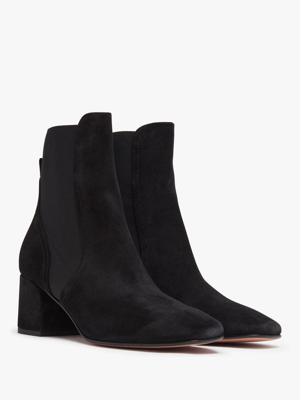 Lancey Black Suede Block Heel Ankle Boots