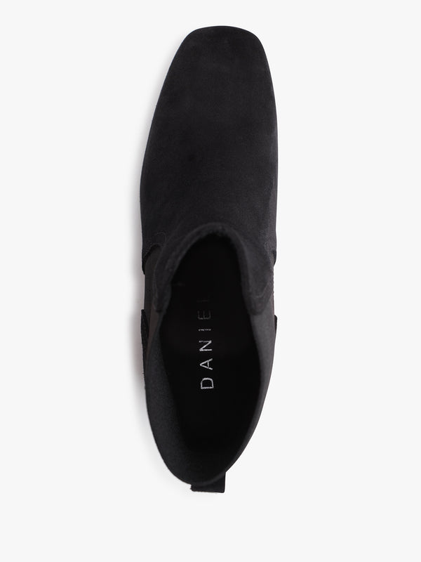 Lancey Black Suede Block Heel Ankle Boots