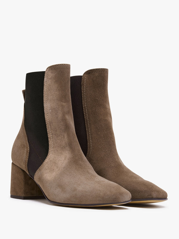 Lancey Taupe Suede Block Heel Ankle Boots