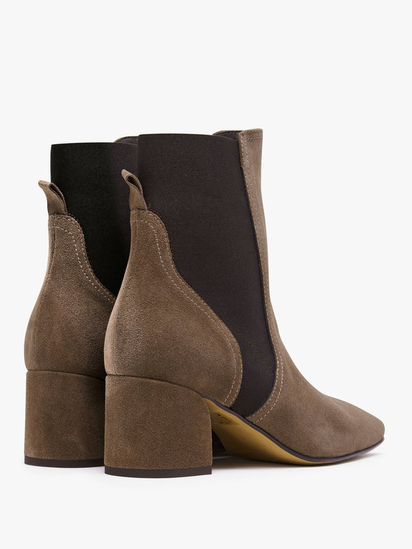Lancey Taupe Suede Block Heel Ankle Boots