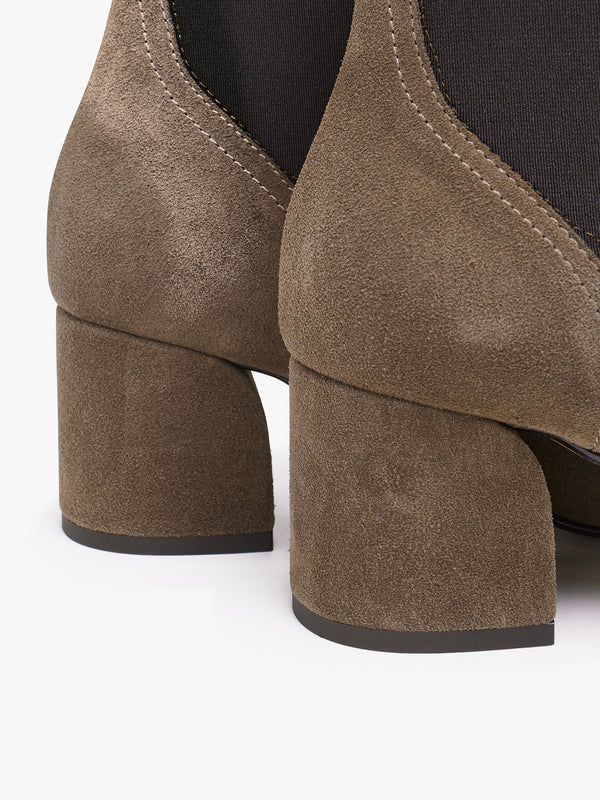Lancey Taupe Suede Block Heel Ankle Boots