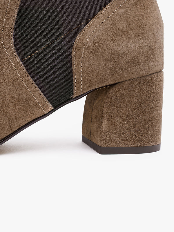 Lancey Taupe Suede Block Heel Ankle Boots