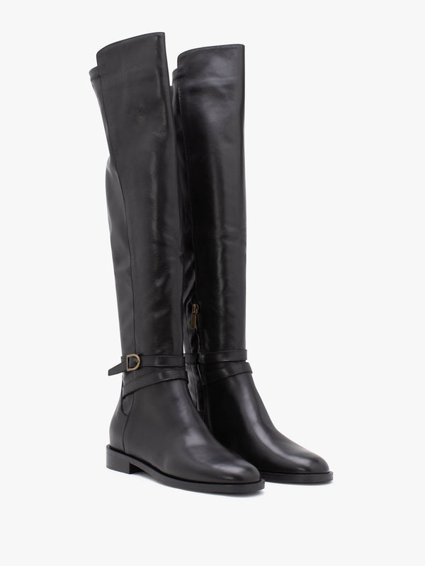 Laren Black Leather Knee Boots