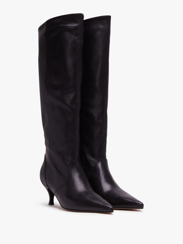 Lucy Black Leather Knee Boots
