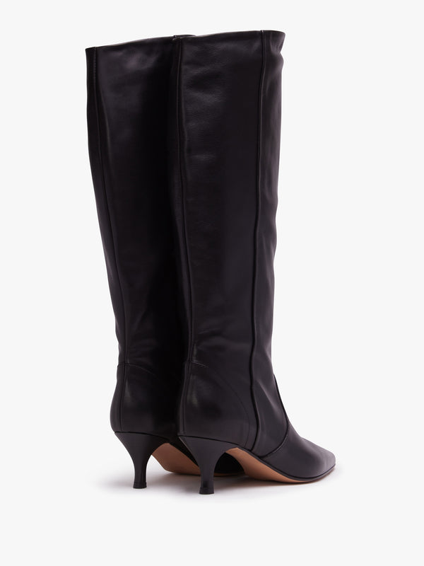 Lucy Black Leather Knee Boots