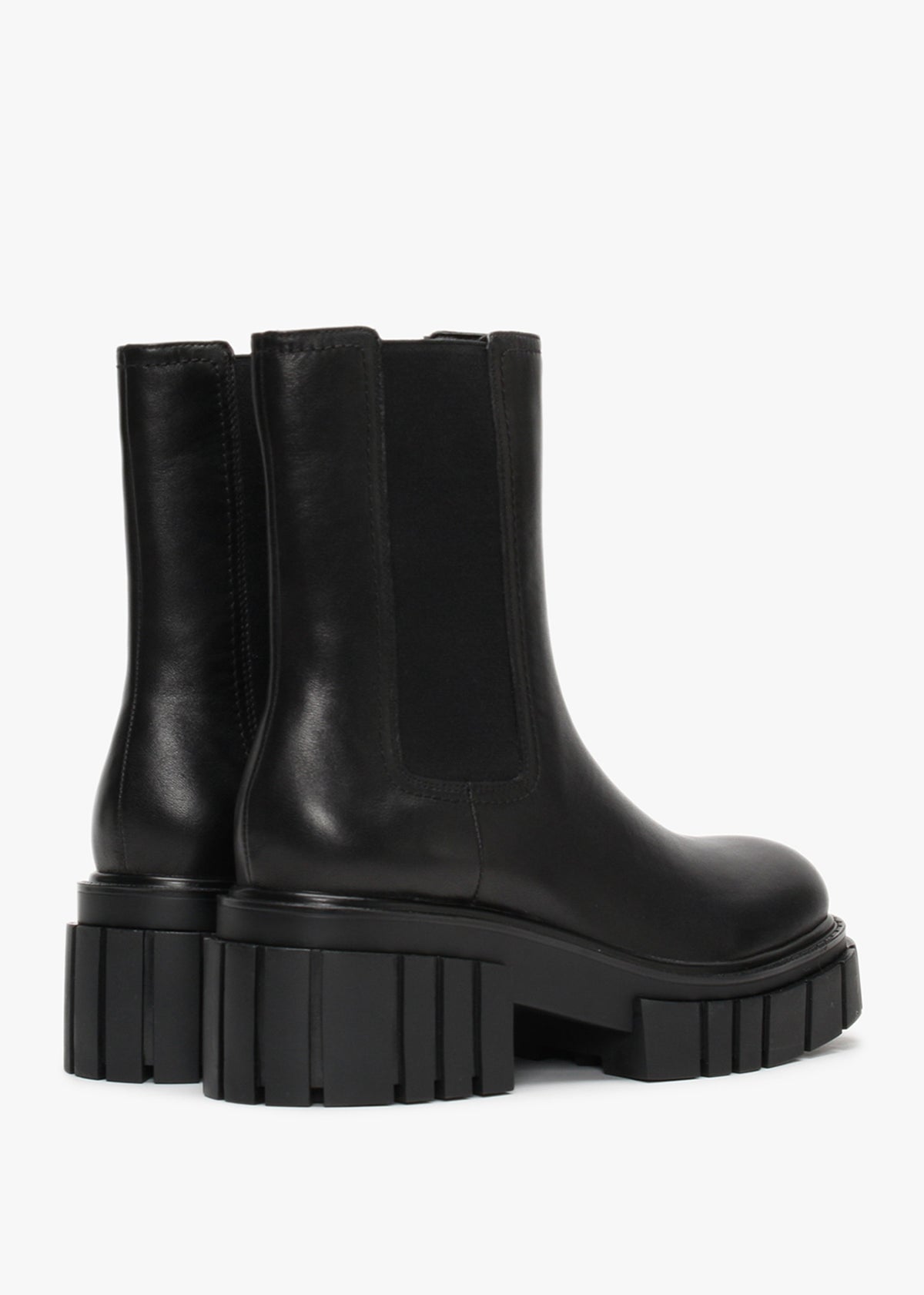 Pleat Black Leather Lug Sole Boots