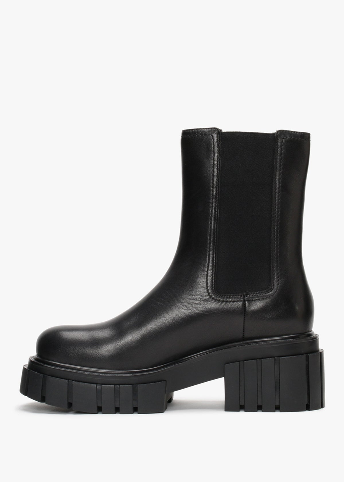Pleat Black Leather Lug Sole Boots