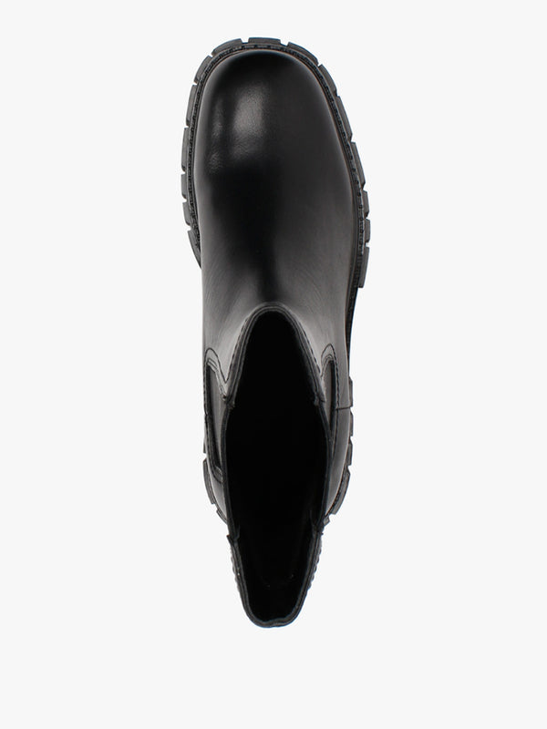 Pleat Black Leather Lug Sole Boots