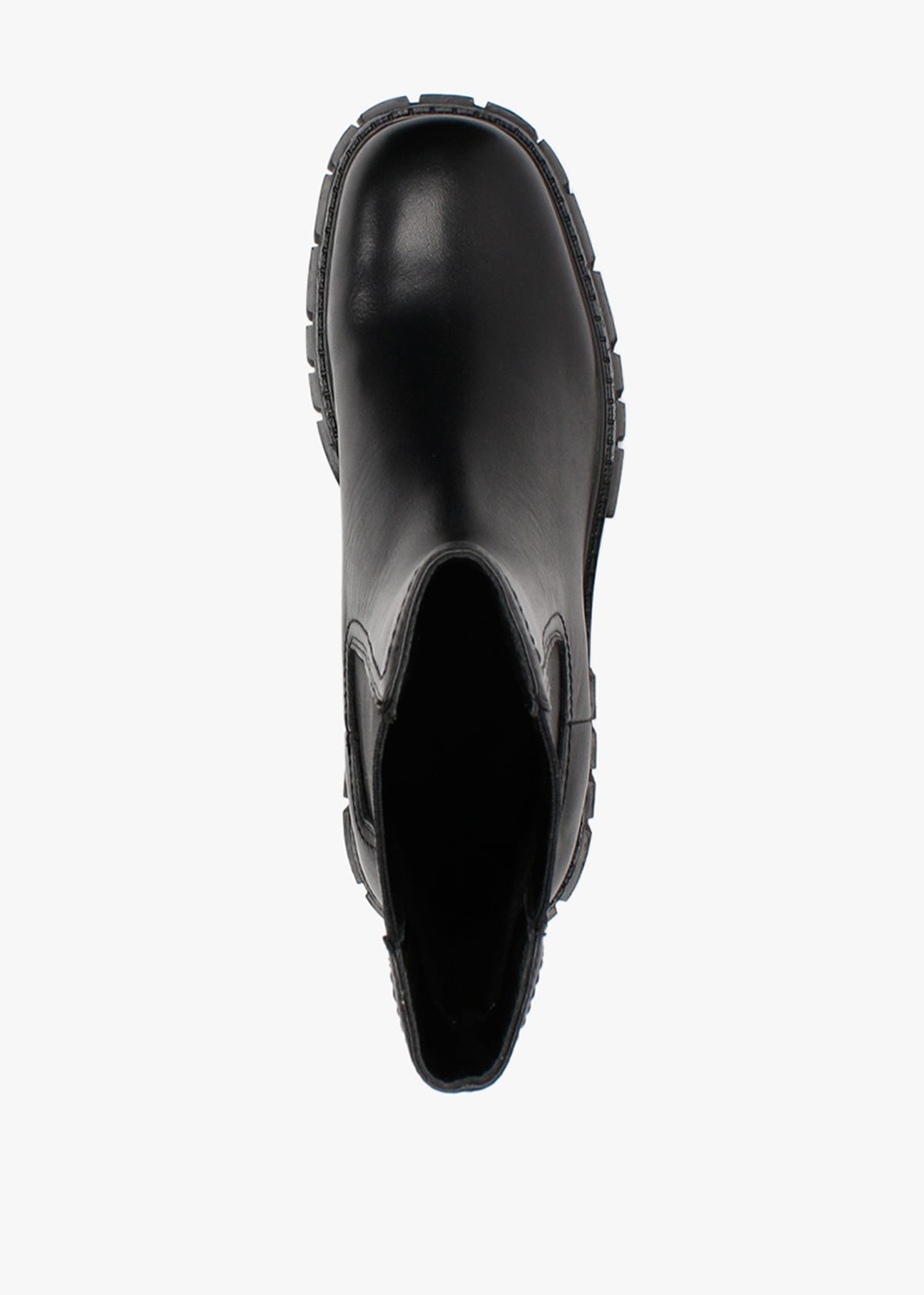 Pleat Black Leather Lug Sole Boots