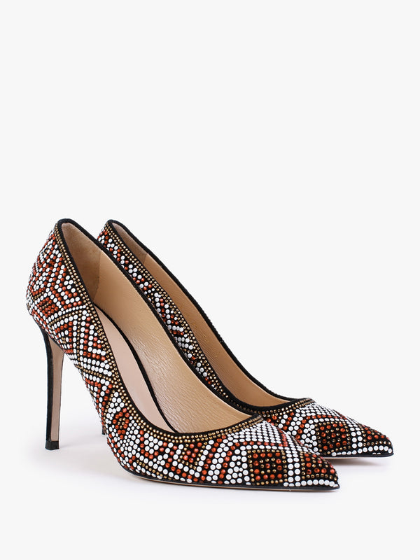 Polly Black Suede Red Multi Embellished Court Shoes