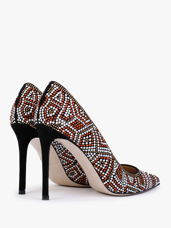 Polly Black Suede Red Multi Embellished Court Shoes