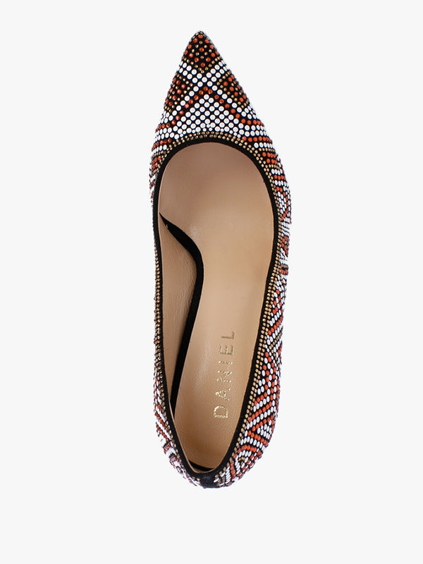 Polly Black Suede Red Multi Embellished Court Shoes