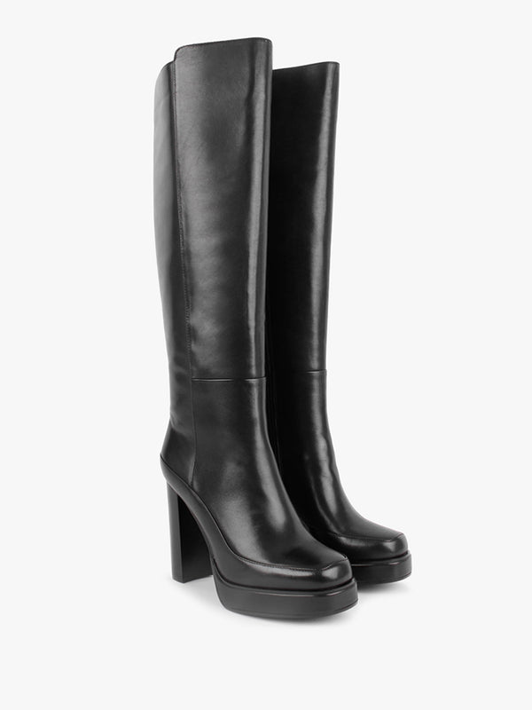 Sippy Black Leather Platform Knee Boots