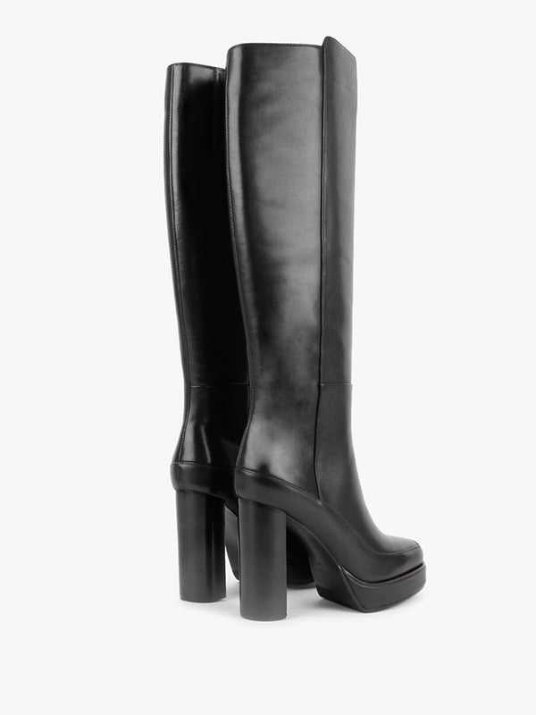 Sippy Black Leather Platform Knee Boots