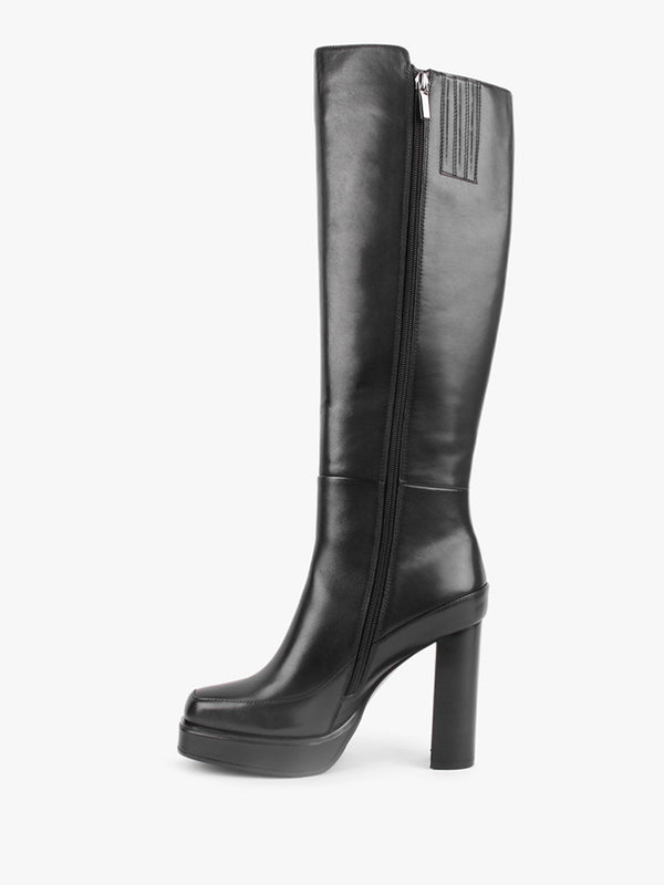 Sippy Black Leather Platform Knee Boots