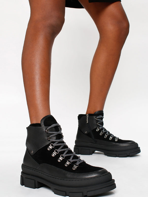 Smixer Black Suede & Leather Hiker Boots