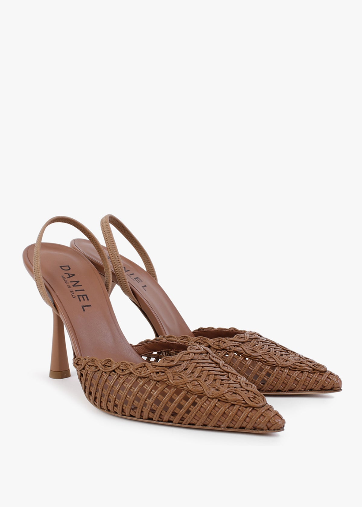 Tiffi Tan Leather Woven Sling Back Court Shoes