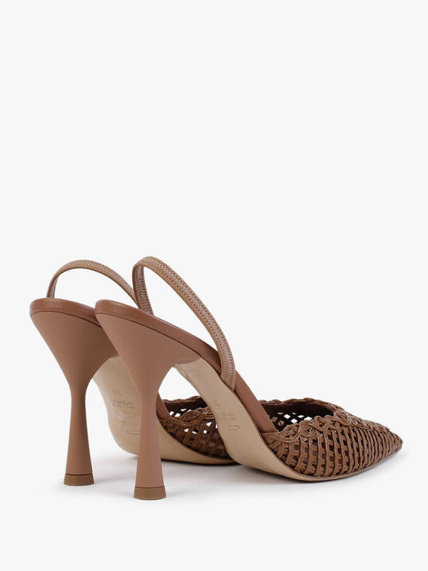 Tiffi Tan Leather Woven Sling Back Court Shoes