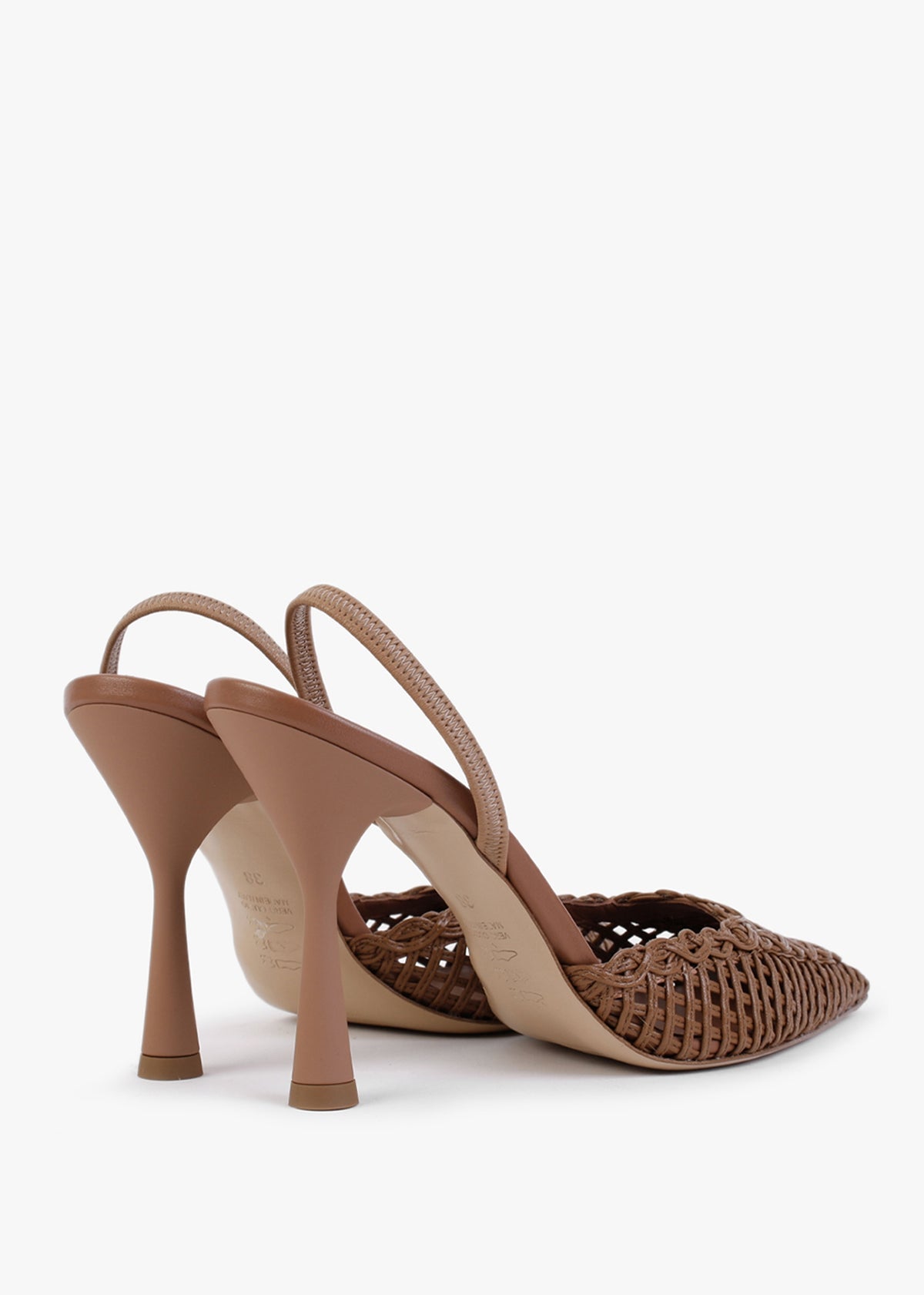 Tiffi Tan Leather Woven Sling Back Court Shoes