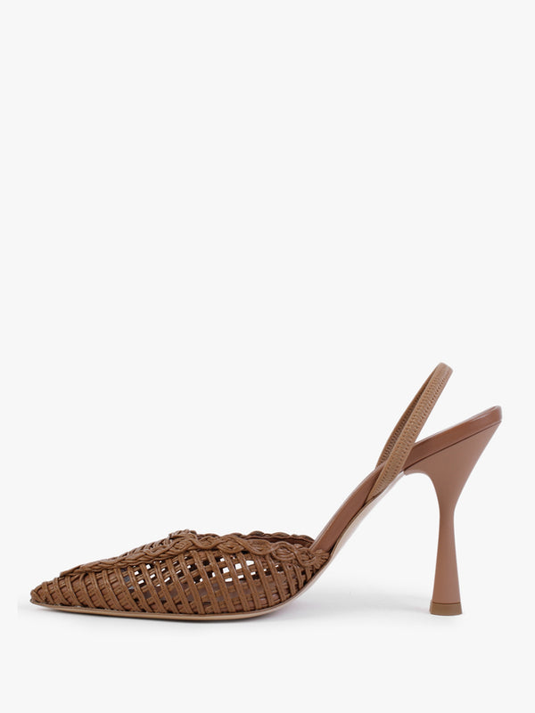 Tiffi Tan Leather Woven Sling Back Court Shoes