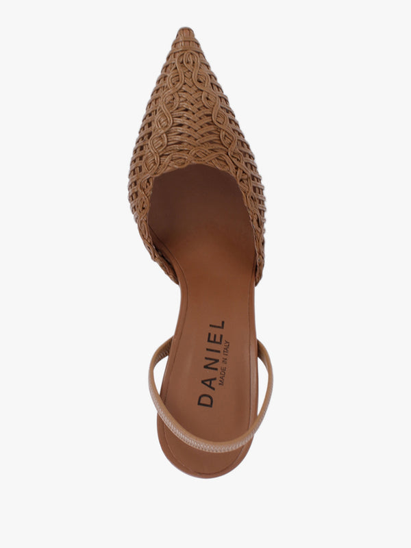 Tiffi Tan Leather Woven Sling Back Court Shoes