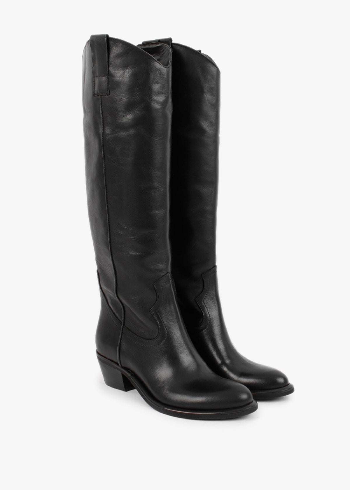 Kermax Black Leather Western Knee Boots