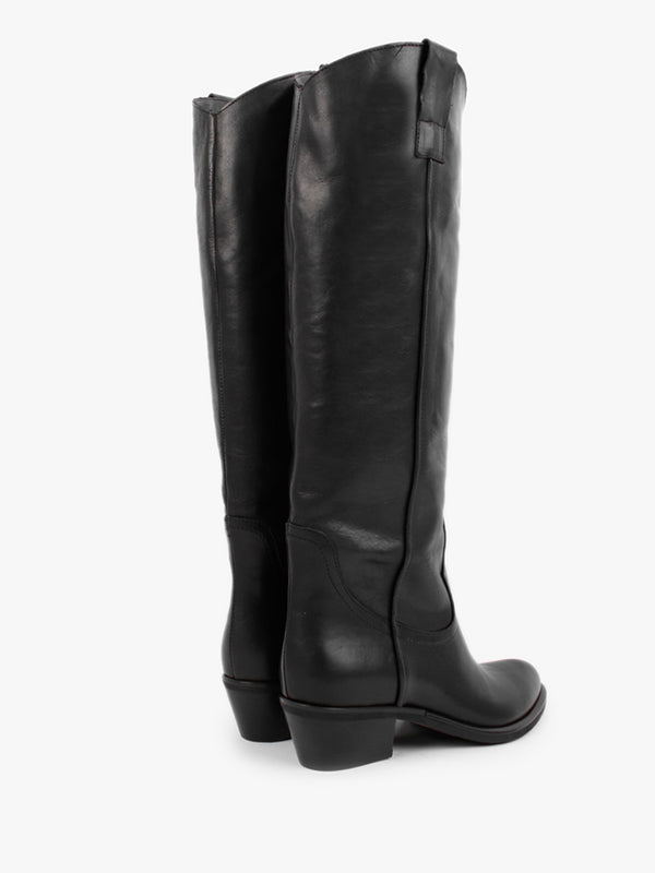 Kermax Black Leather Western Knee Boots