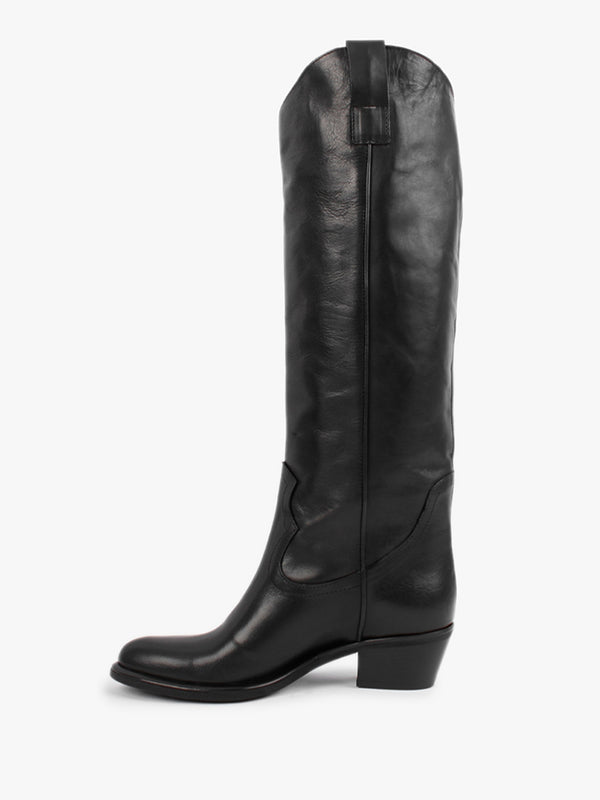 Kermax Black Leather Western Knee Boots