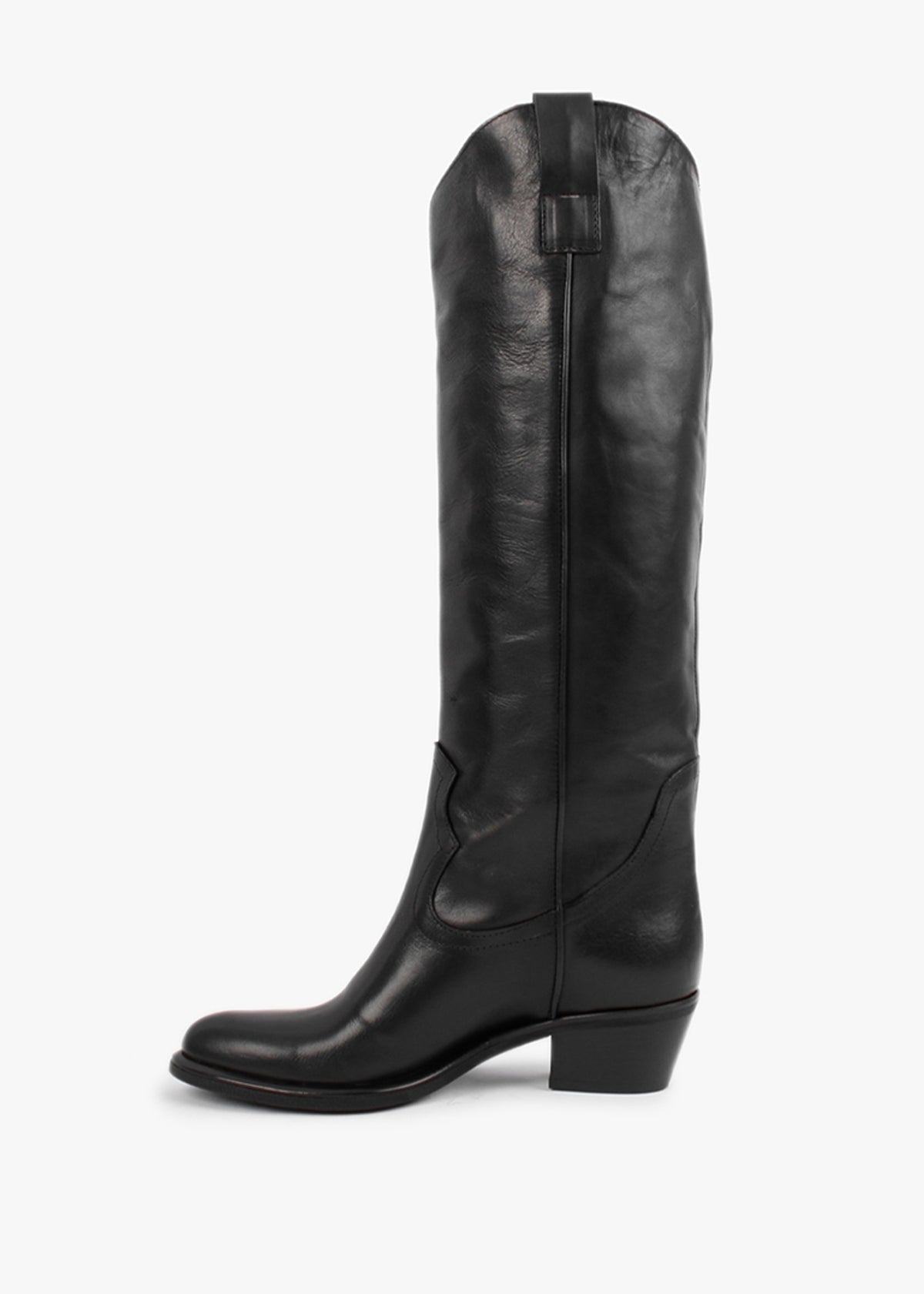 Kermax Black Leather Western Knee Boots