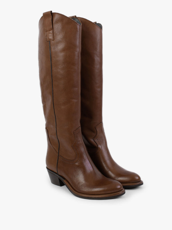Kermax Tan Leather Western Knee Boots