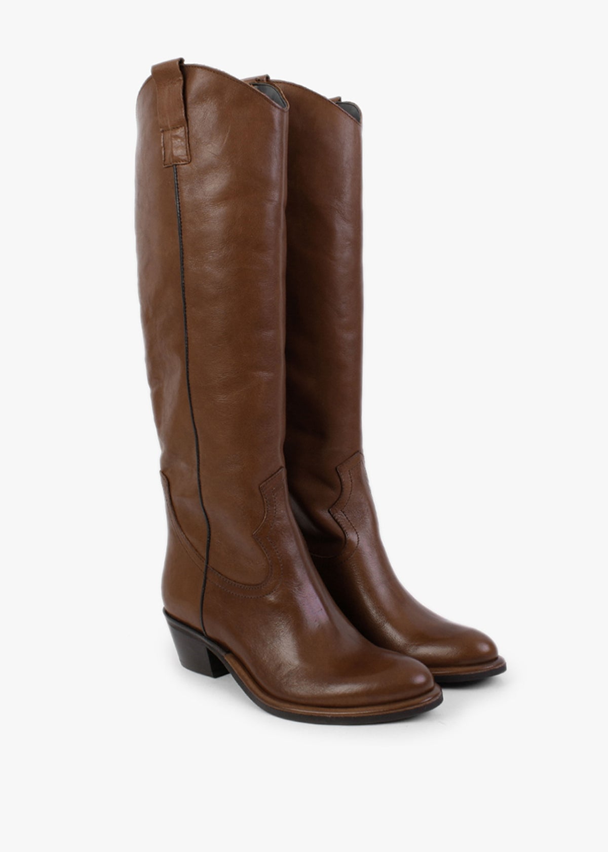 Kermax Tan Leather Western Knee Boots