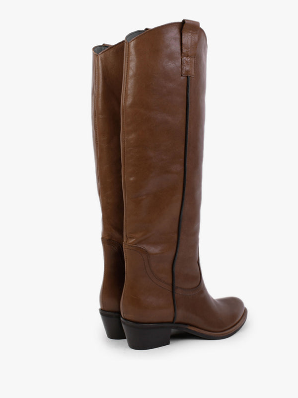 Kermax Tan Leather Western Knee Boots