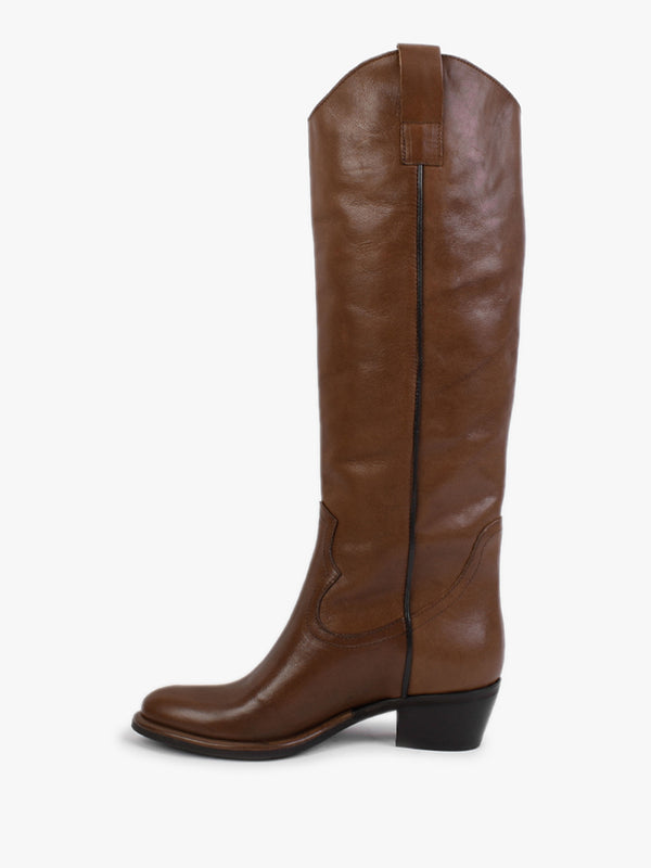 Kermax Tan Leather Western Knee Boots