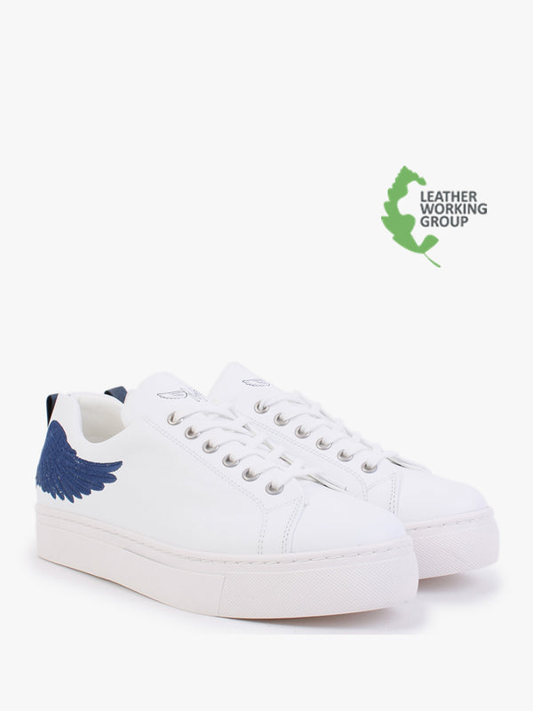 Angels Ease White Leather Navy Wing Trainers