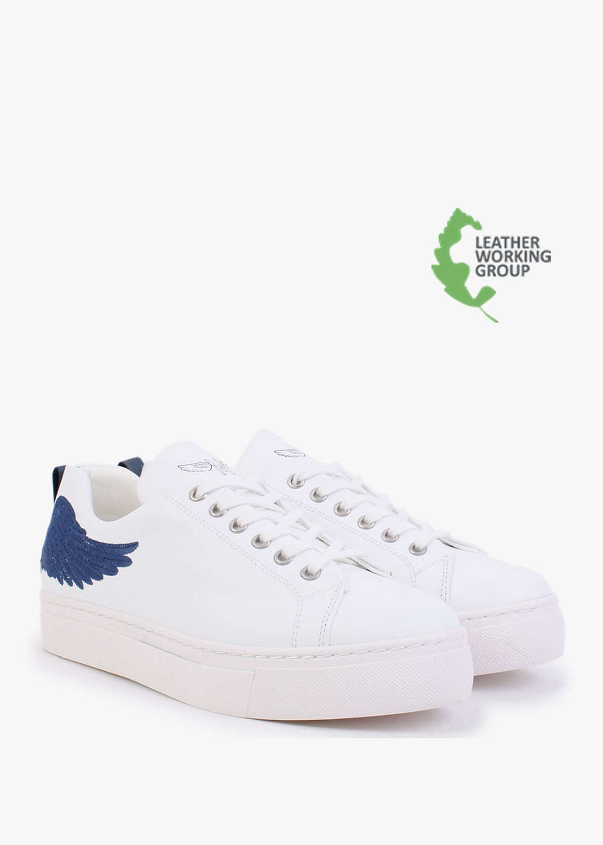 Angels Ease White Leather Navy Wing Trainers