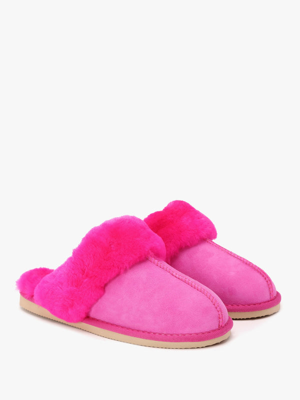 Shut Bright Fuchsia Sheepskin Twinface Slippers