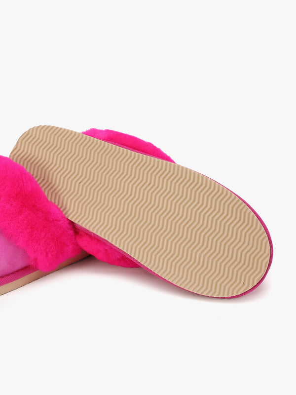 Shut Bright Fuchsia Sheepskin Twinface Slippers