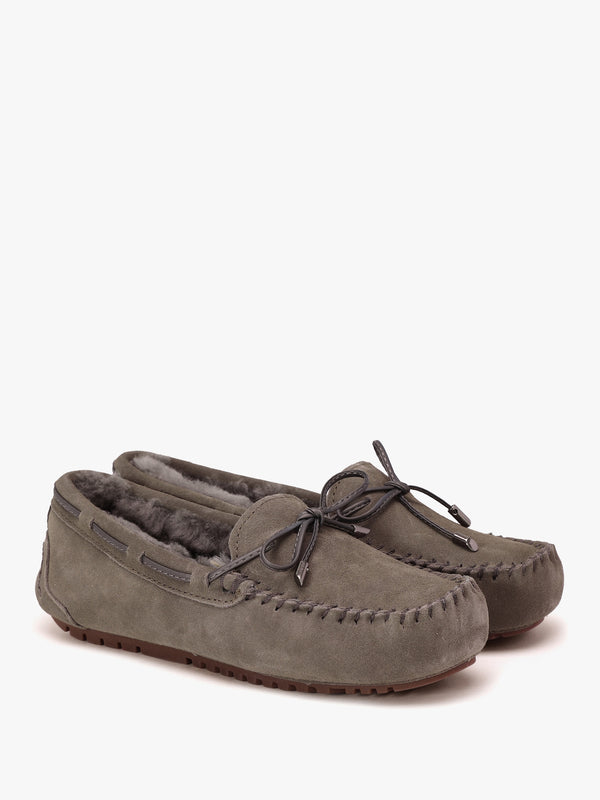 Moccy Grey Suede Moccasin Slippers