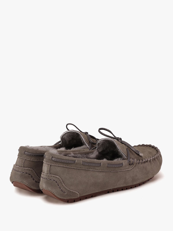 Moccy Grey Suede Moccasin Slippers